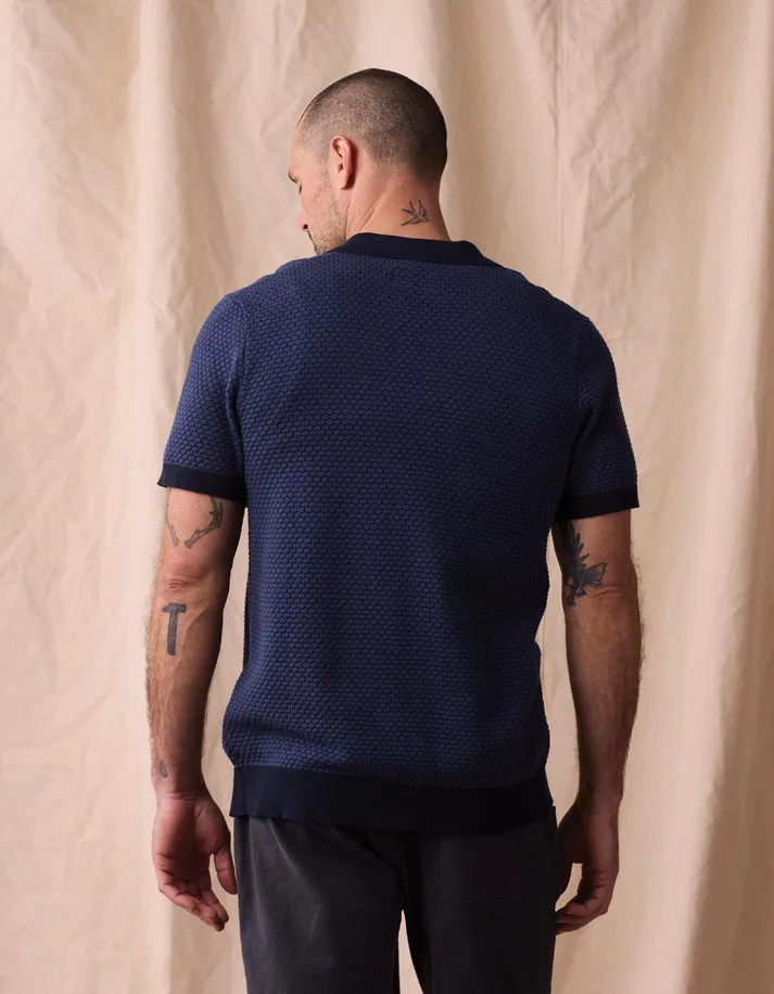 Robles Knit Jacquard Button Up - Denim / Navy