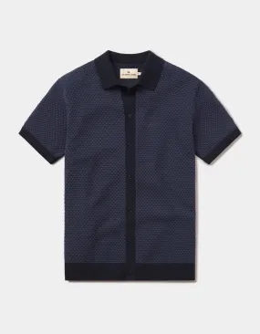 Robles Knit Jacquard Button Up - Denim / Navy