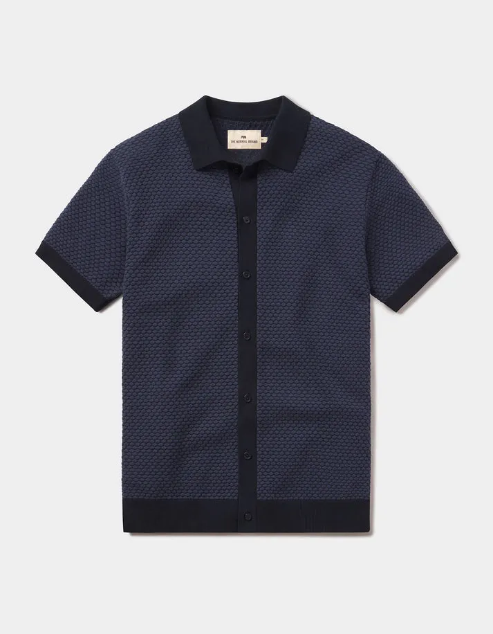 Robles Knit Jacquard Button Up - Denim / Navy