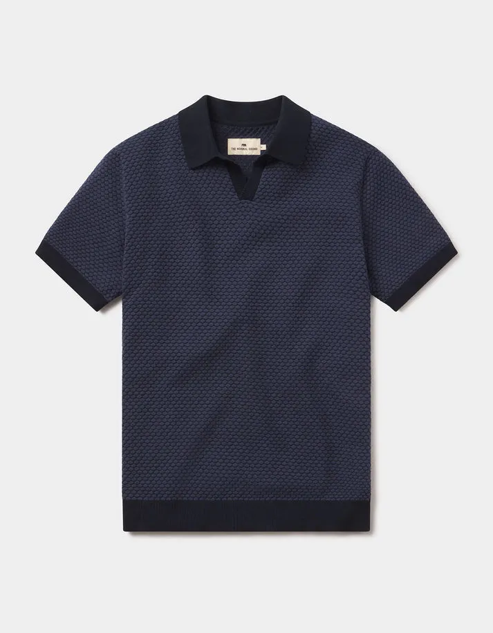 Robles Knit Jacquard Polo - Denim/Navy