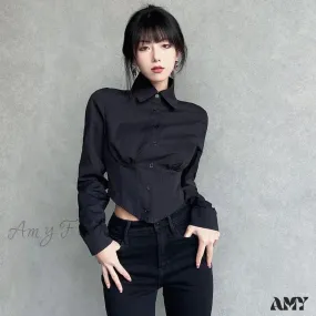 Sexy Folds Gothic Black Short Top Blouse