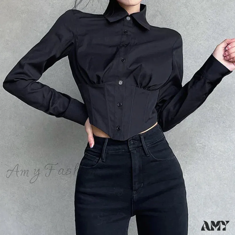 Sexy Folds Gothic Black Short Top Blouse