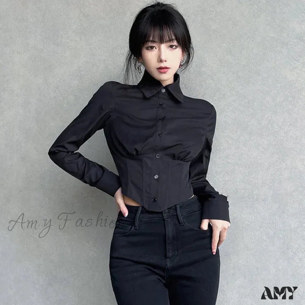 Sexy Folds Gothic Black Short Top Blouse
