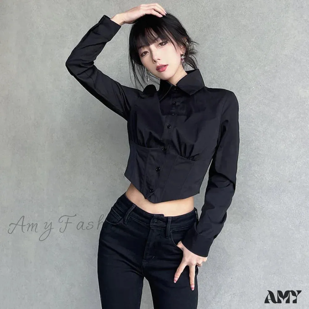 Sexy Folds Gothic Black Short Top Blouse
