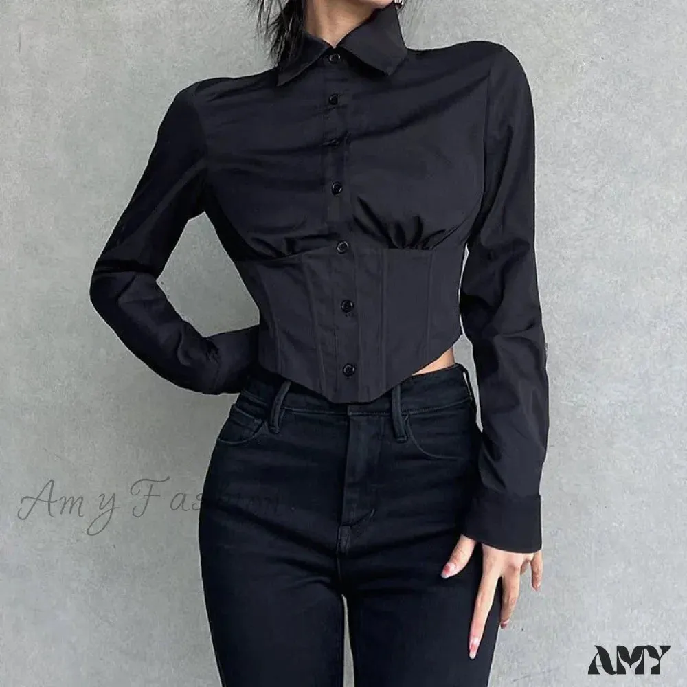 Sexy Folds Gothic Black Short Top Blouse