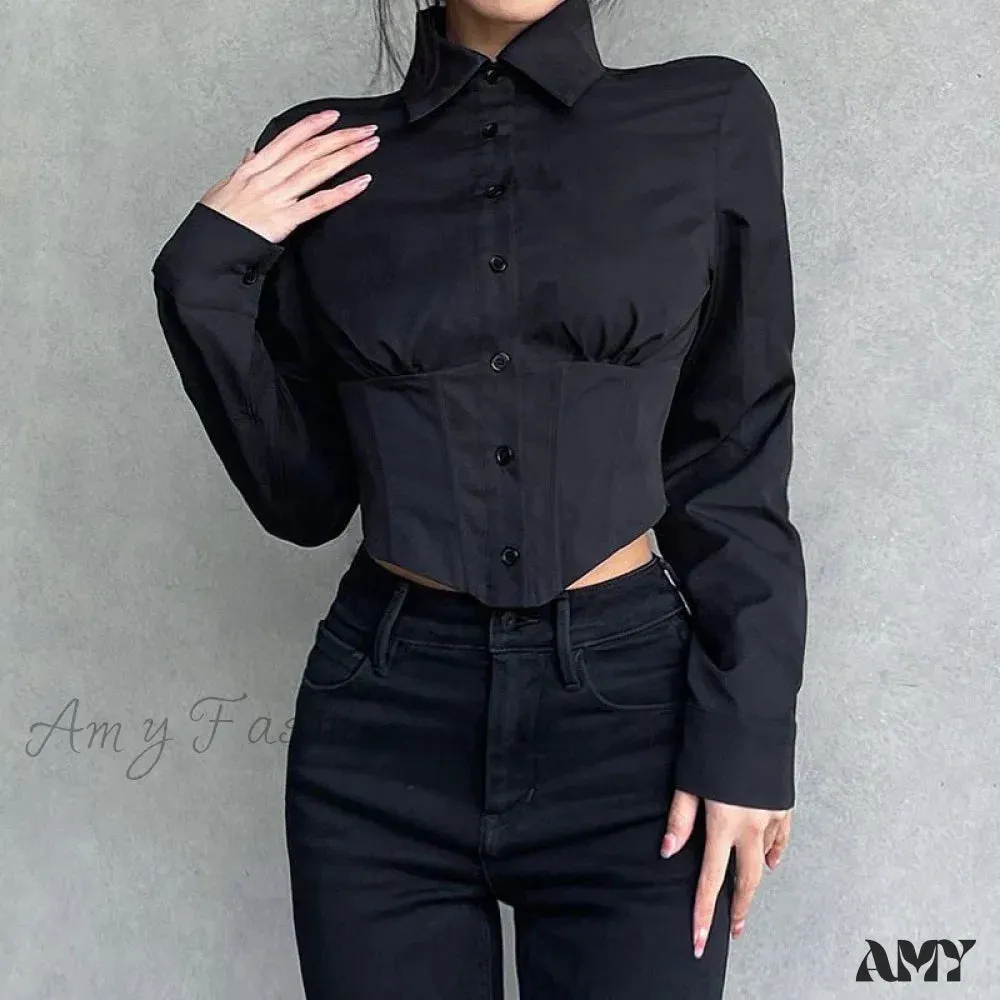 Sexy Folds Gothic Black Short Top Blouse
