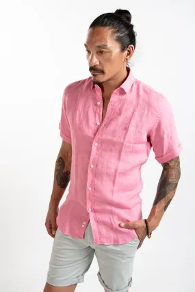Short Sleeve Linen Shirt - Pink
