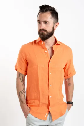 Short Sleeve Linen Shirt - Tangerine