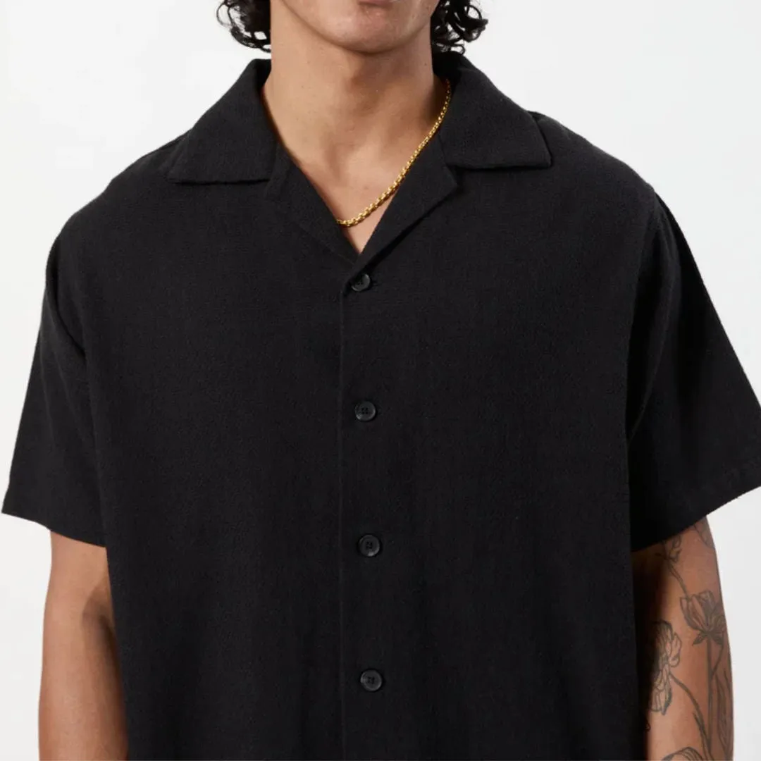 Simple | Waffle Short Sleeve Shirt | Black