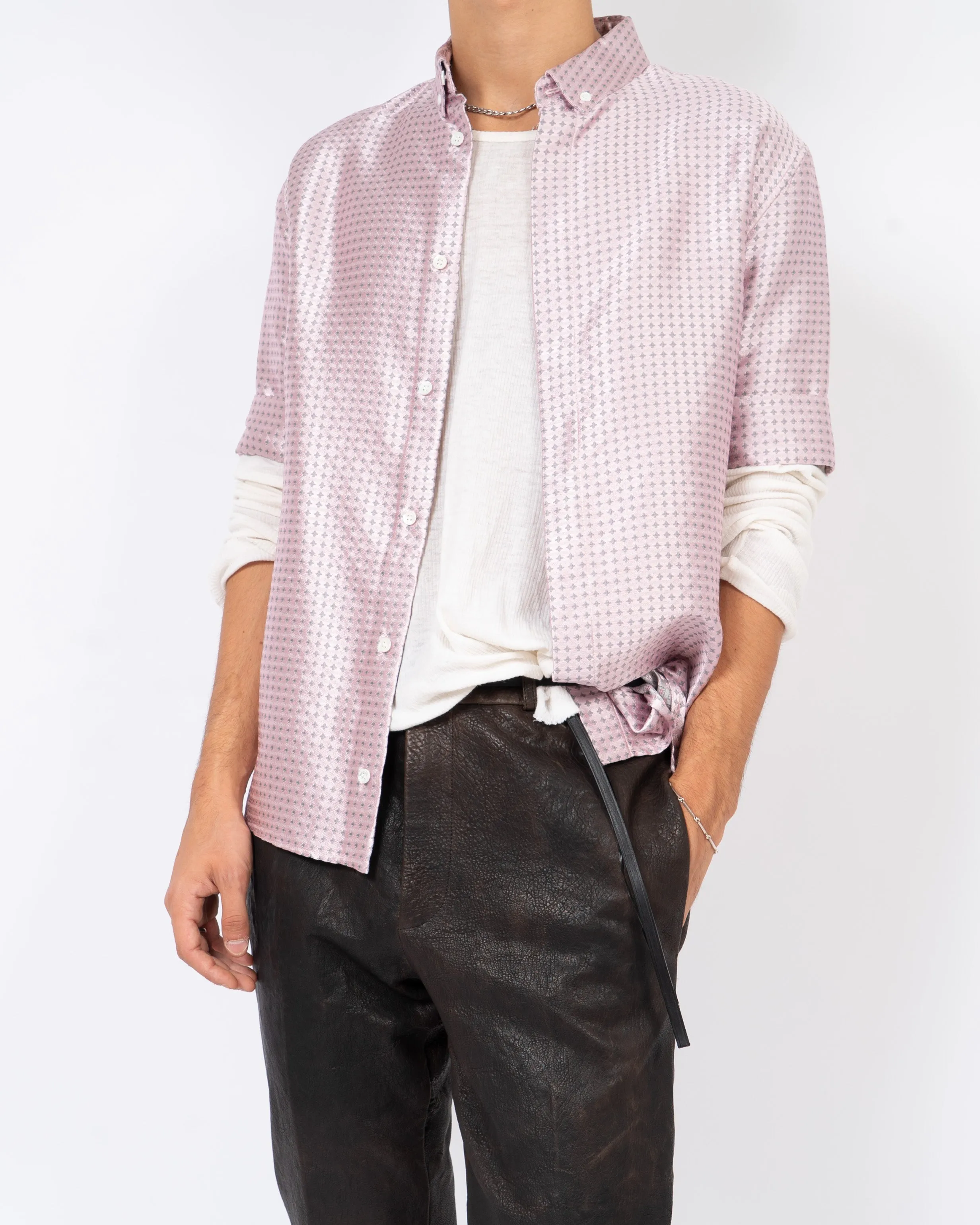SS17 Pink Silk Inside Out Jacquard Shirt