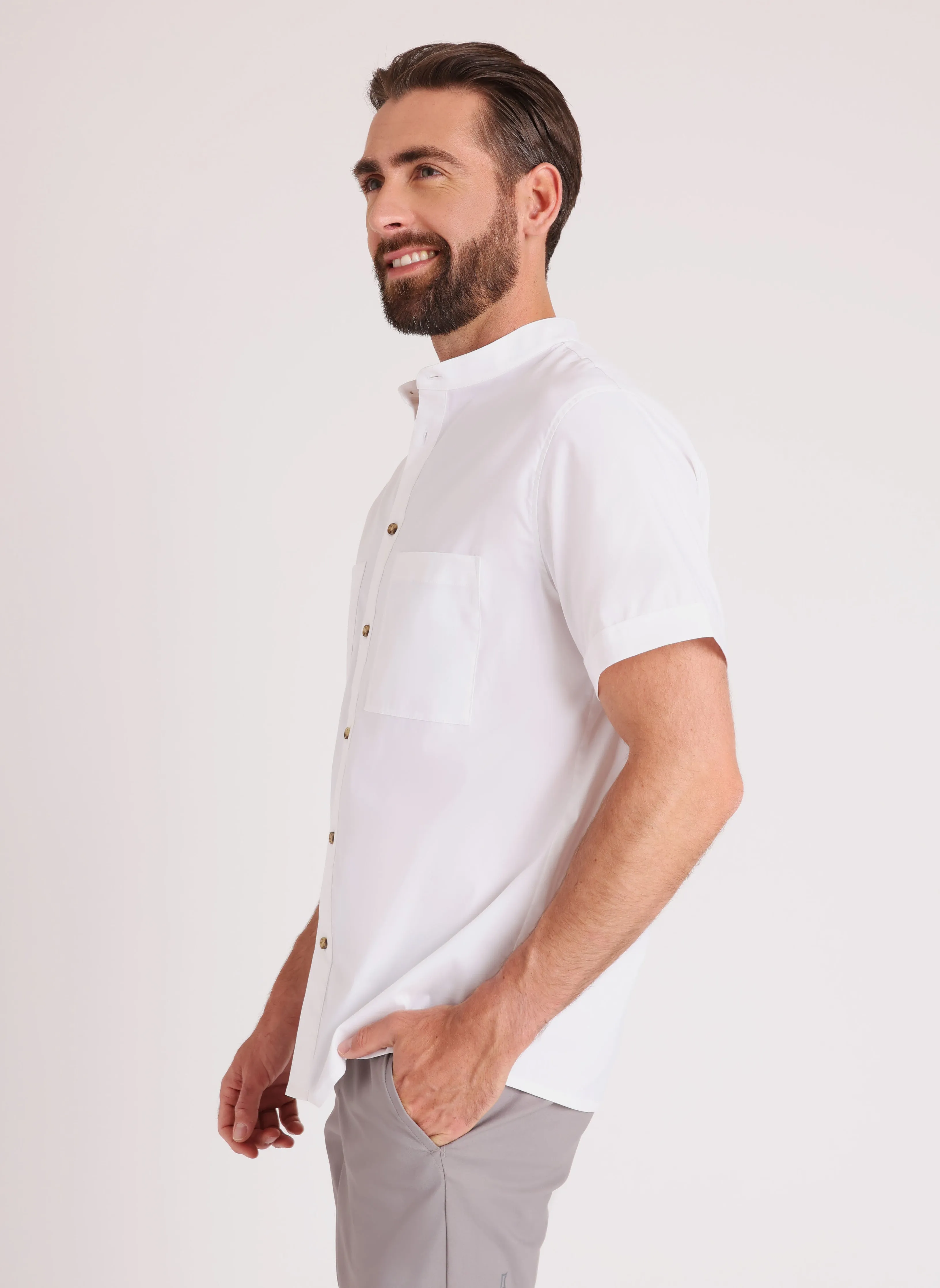 Stay Cool Collarless Short Sleeve Shirt Relaxed Fit