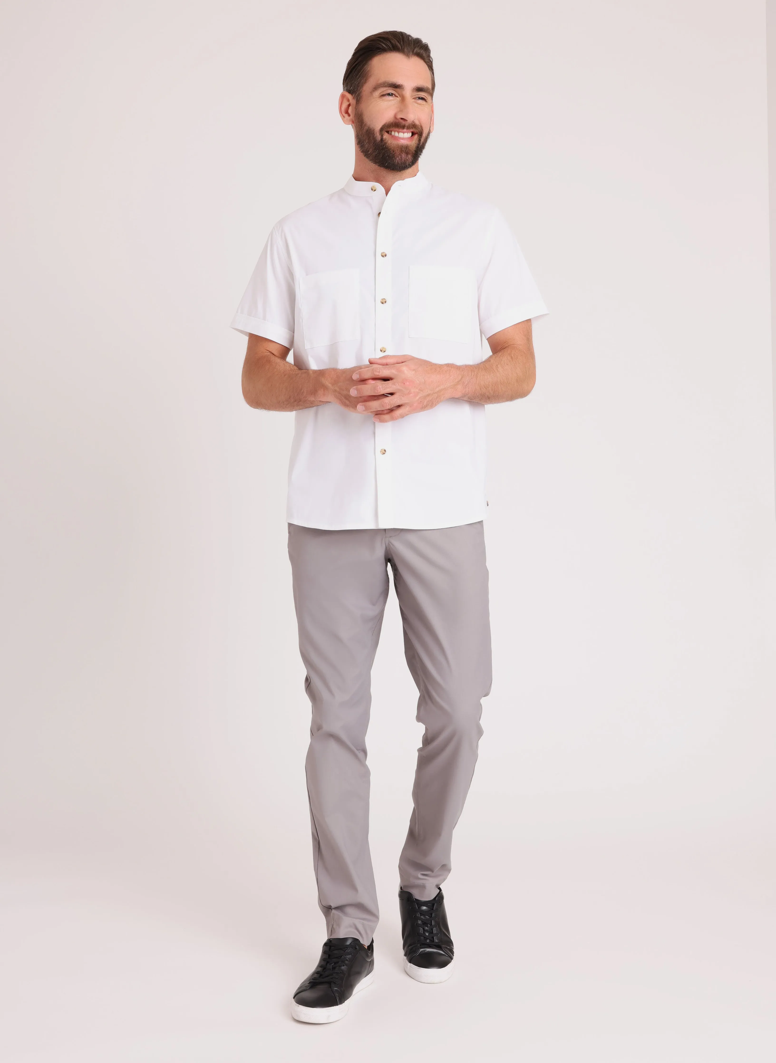 Stay Cool Collarless Short Sleeve Shirt Relaxed Fit