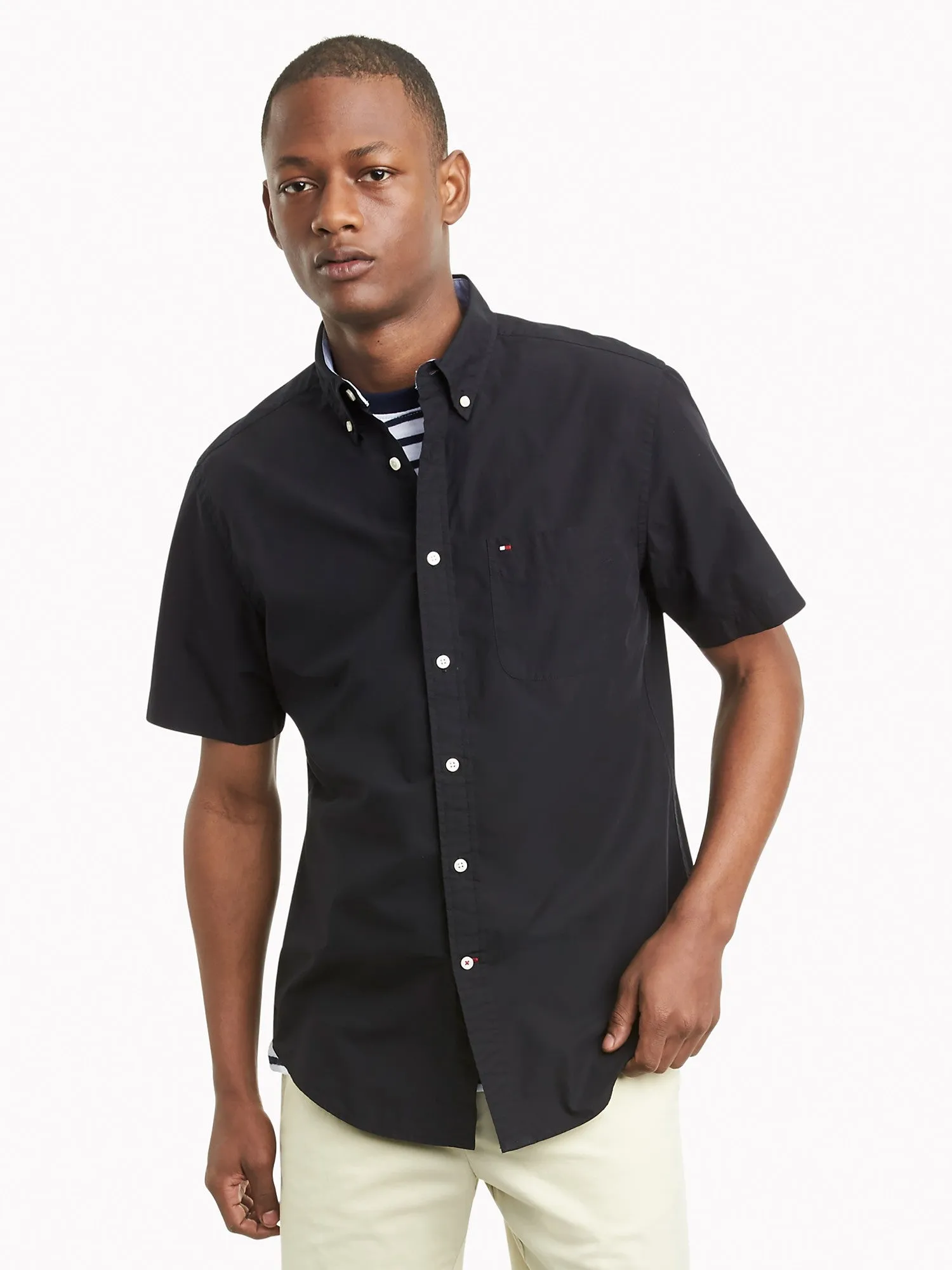 Tommy Hilfiger Men's Maxwell Short Sleeve Shirt Th Deep Black 7876018 012