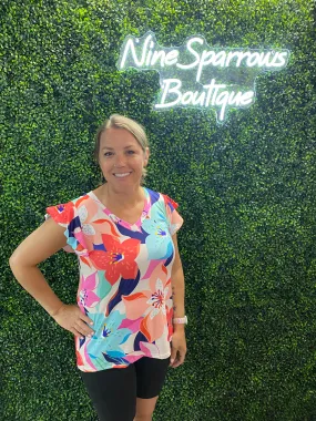 Tropical Ruffle Short Sleeve