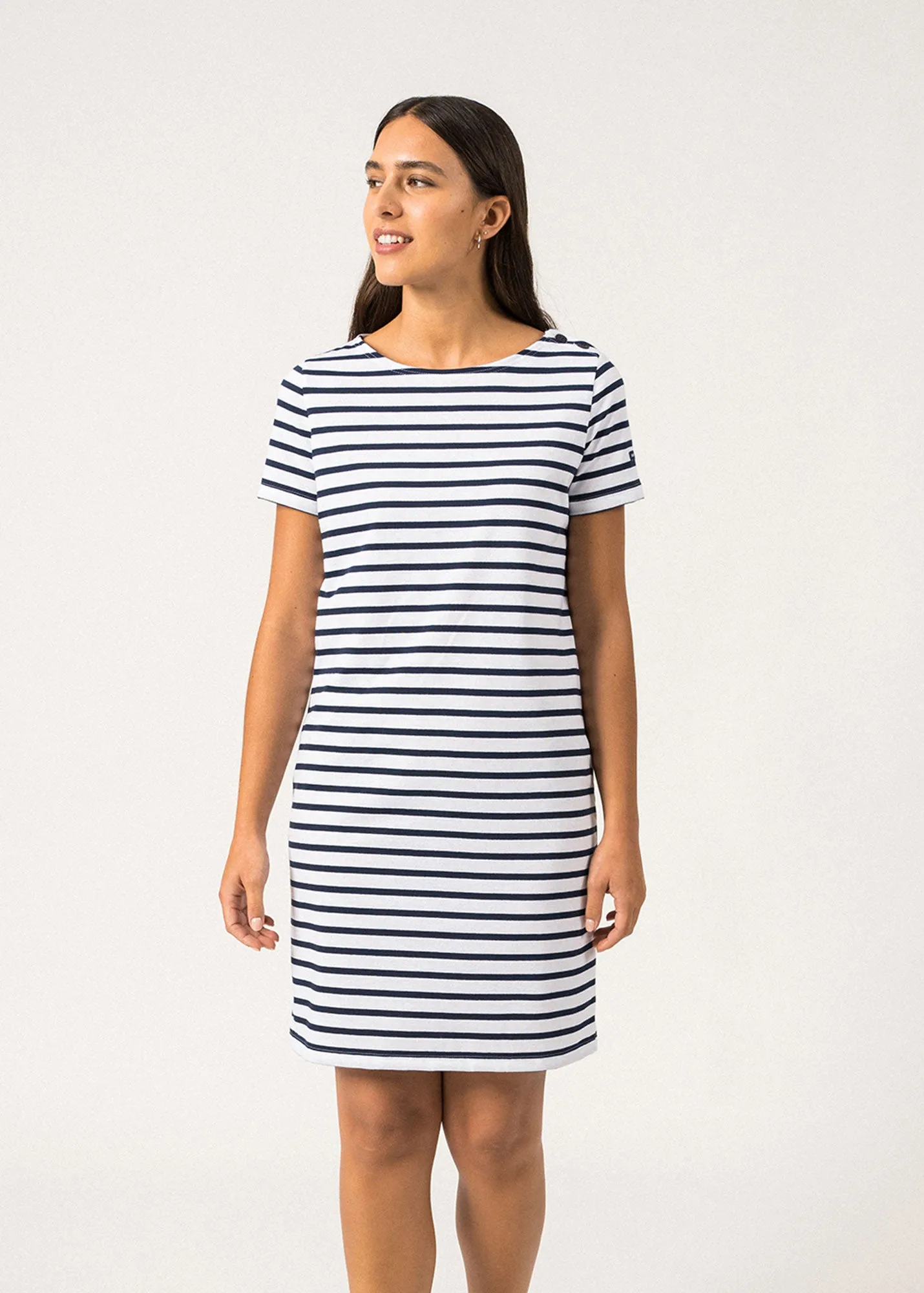 Villefranche Striped Dress – cotton (NEIGE/MARINE)