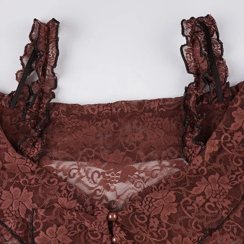 Vintage Ruffles Off Shoulder See Through Top