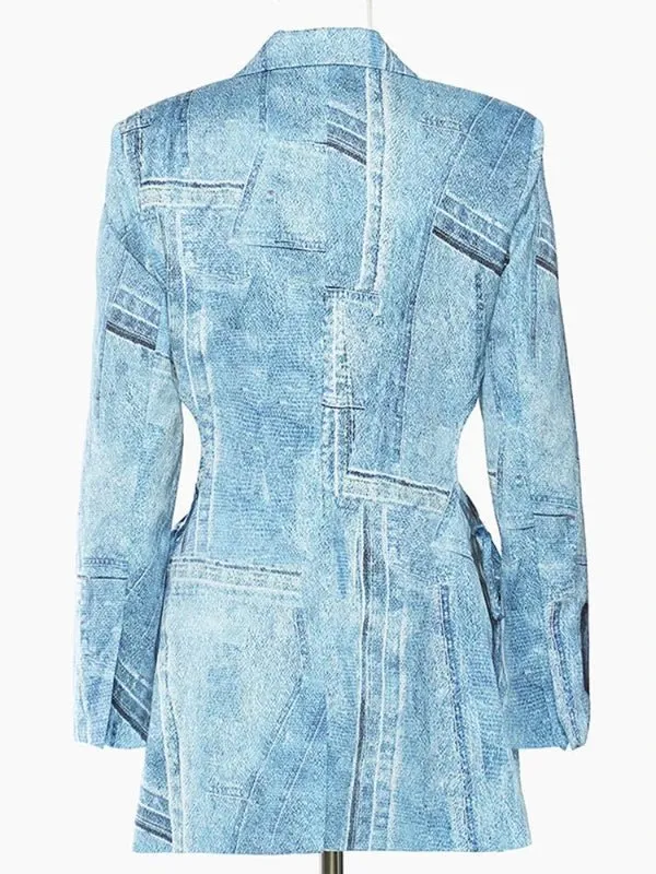 Wenkouban-Winter outfits Christmas Denim Print Cut Out Waist Fashion Blazer Jacket