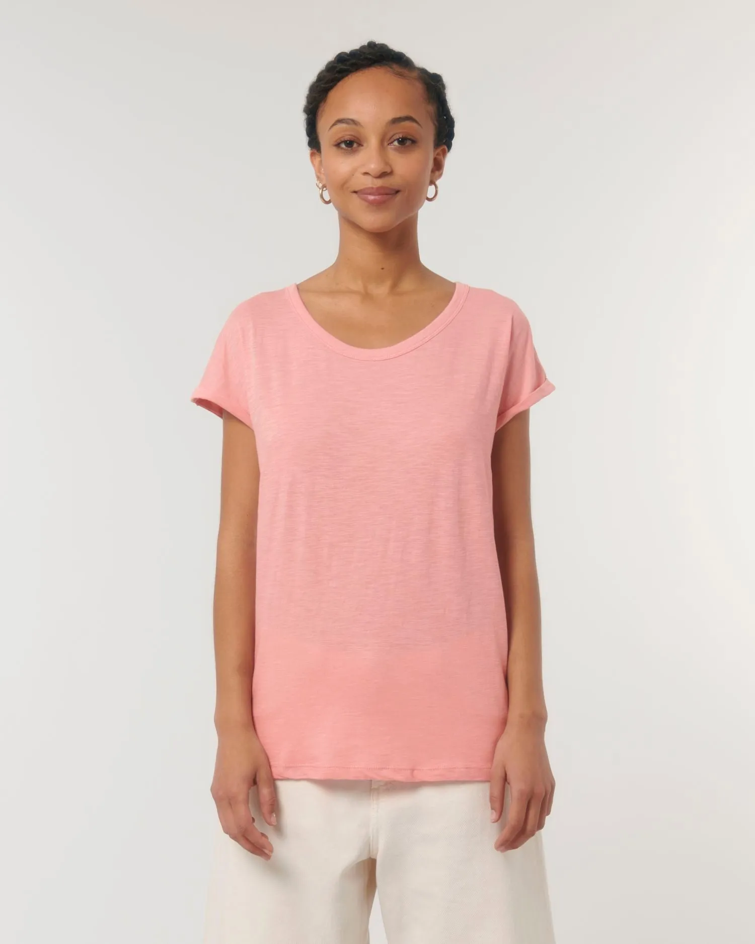 Women's Organic Slub Tee with Rolled Sleeves | Stella Rounder Slub T-shirt STTW112