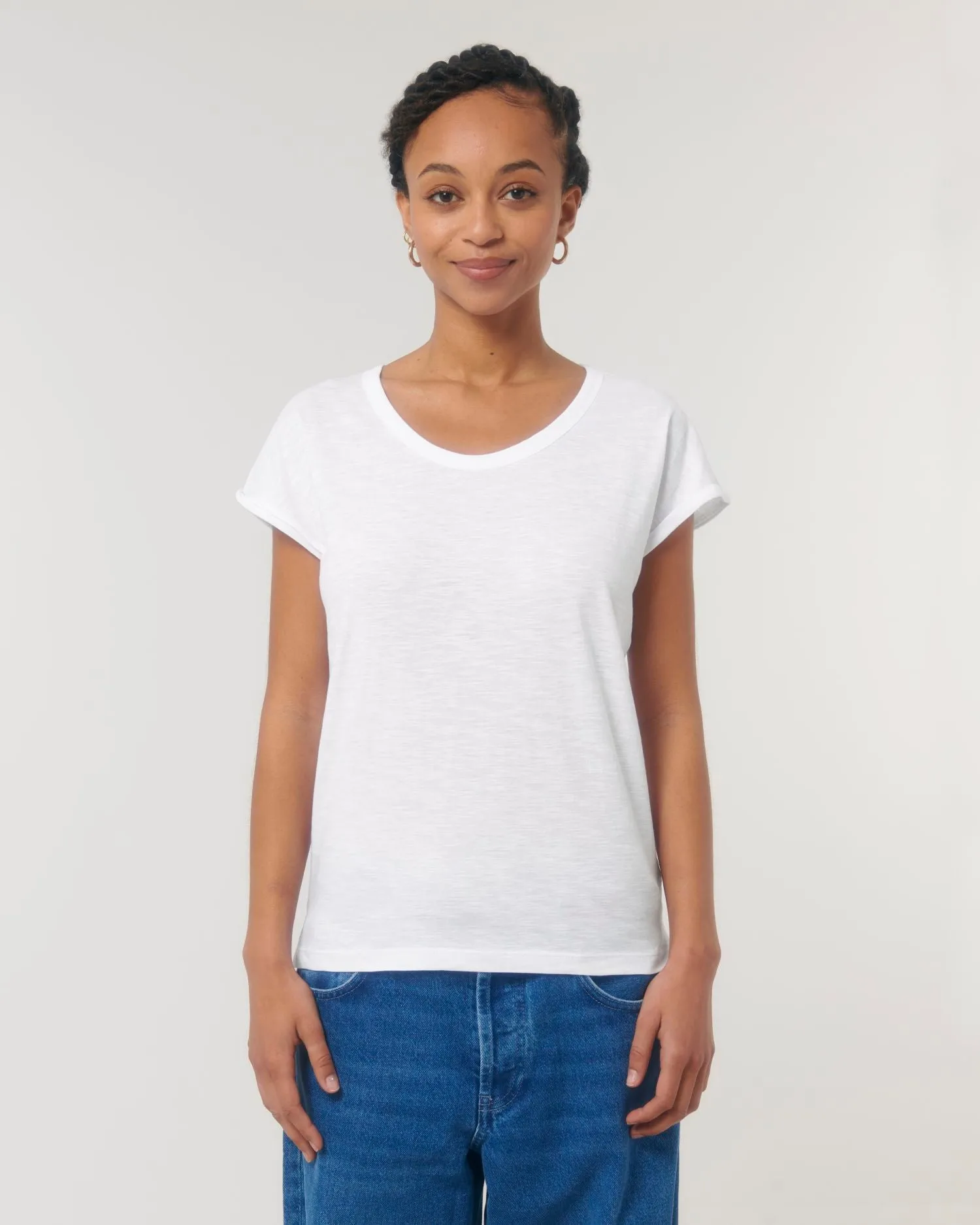 Women's Organic Slub Tee with Rolled Sleeves | Stella Rounder Slub T-shirt STTW112