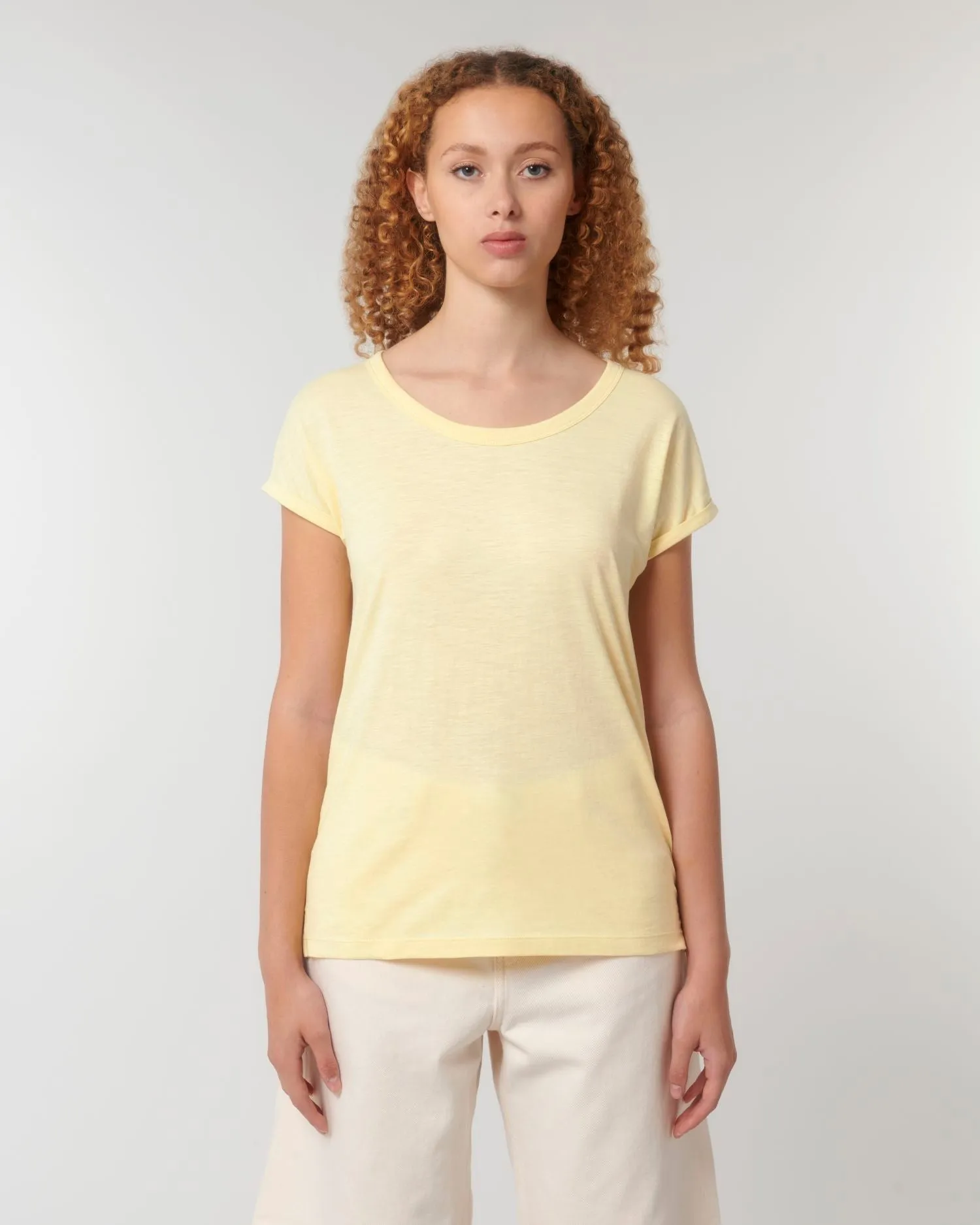 Women's Organic Slub Tee with Rolled Sleeves | Stella Rounder Slub T-shirt STTW112