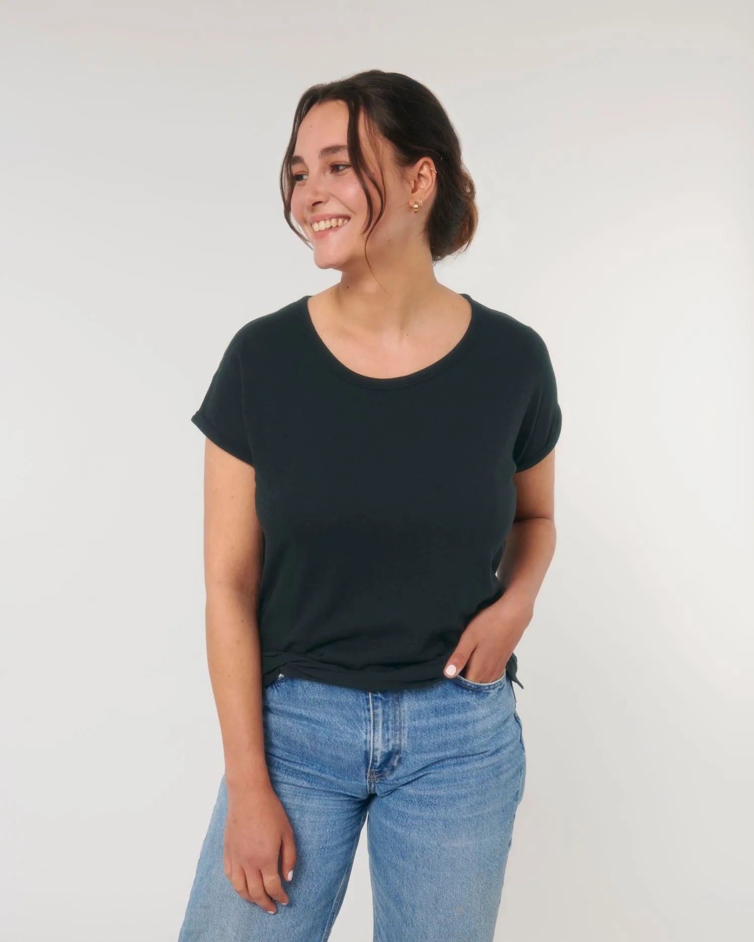 Women's Organic Slub Tee with Rolled Sleeves | Stella Rounder Slub T-shirt STTW112