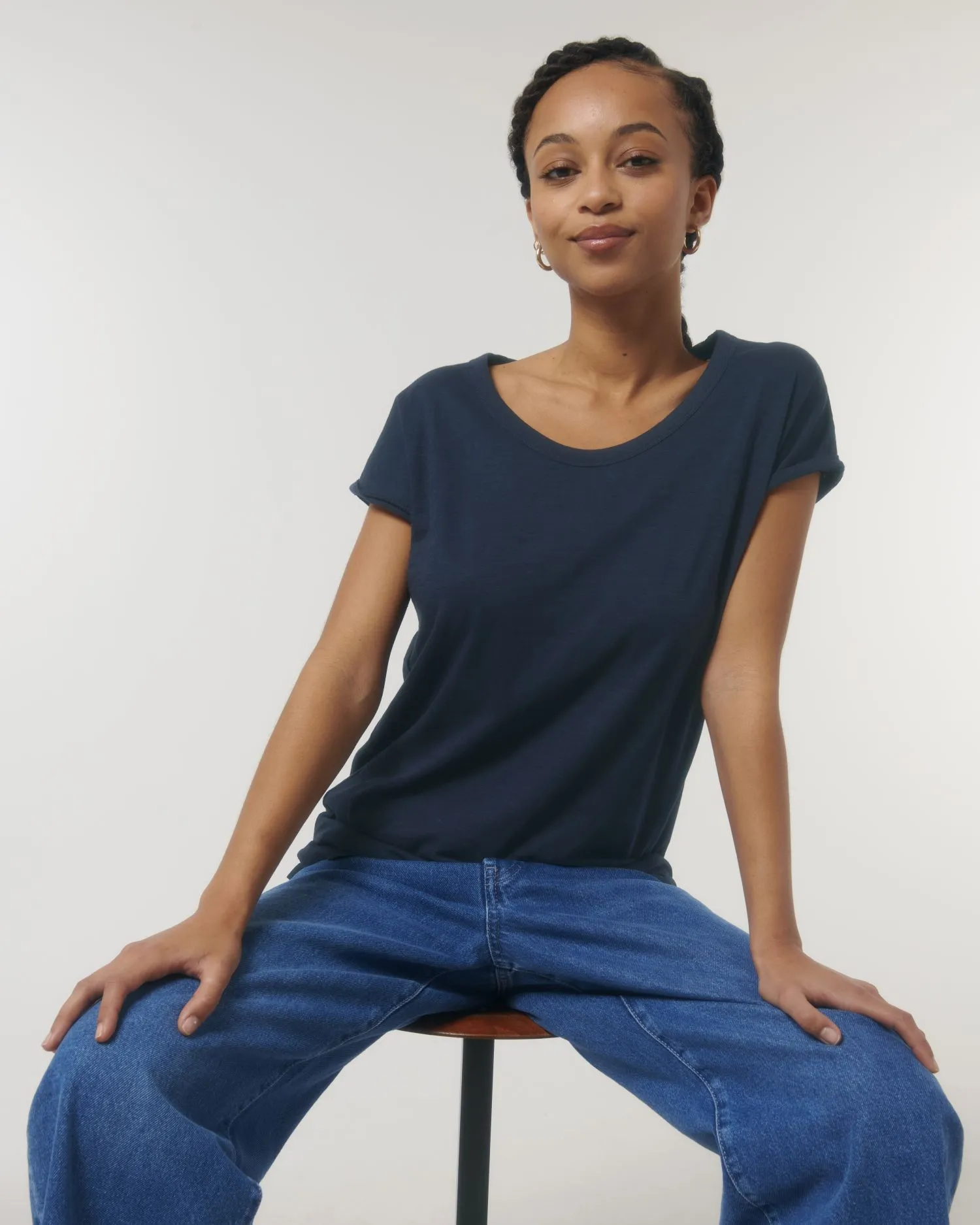 Women's Organic Slub Tee with Rolled Sleeves | Stella Rounder Slub T-shirt STTW112