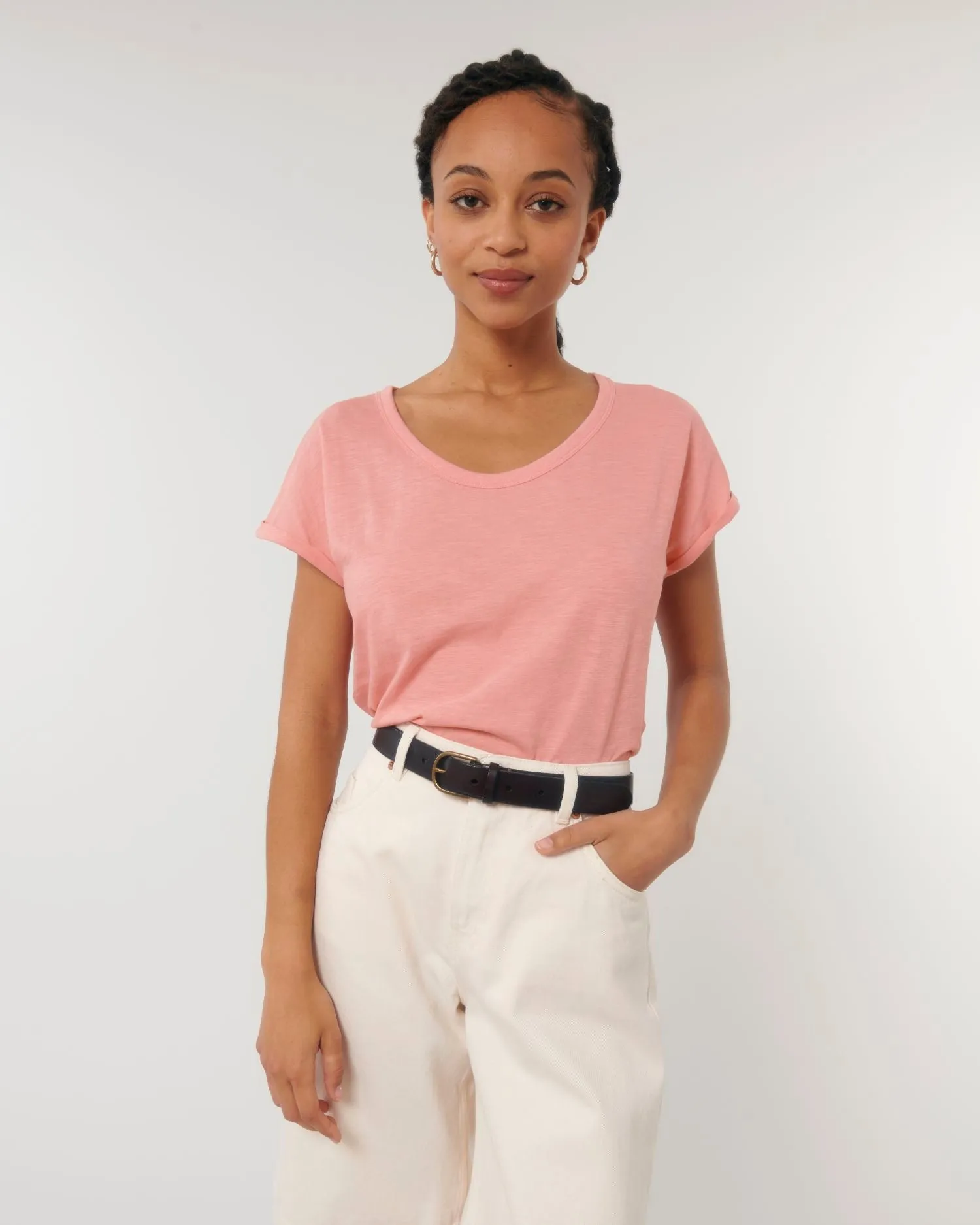 Women's Organic Slub Tee with Rolled Sleeves | Stella Rounder Slub T-shirt STTW112