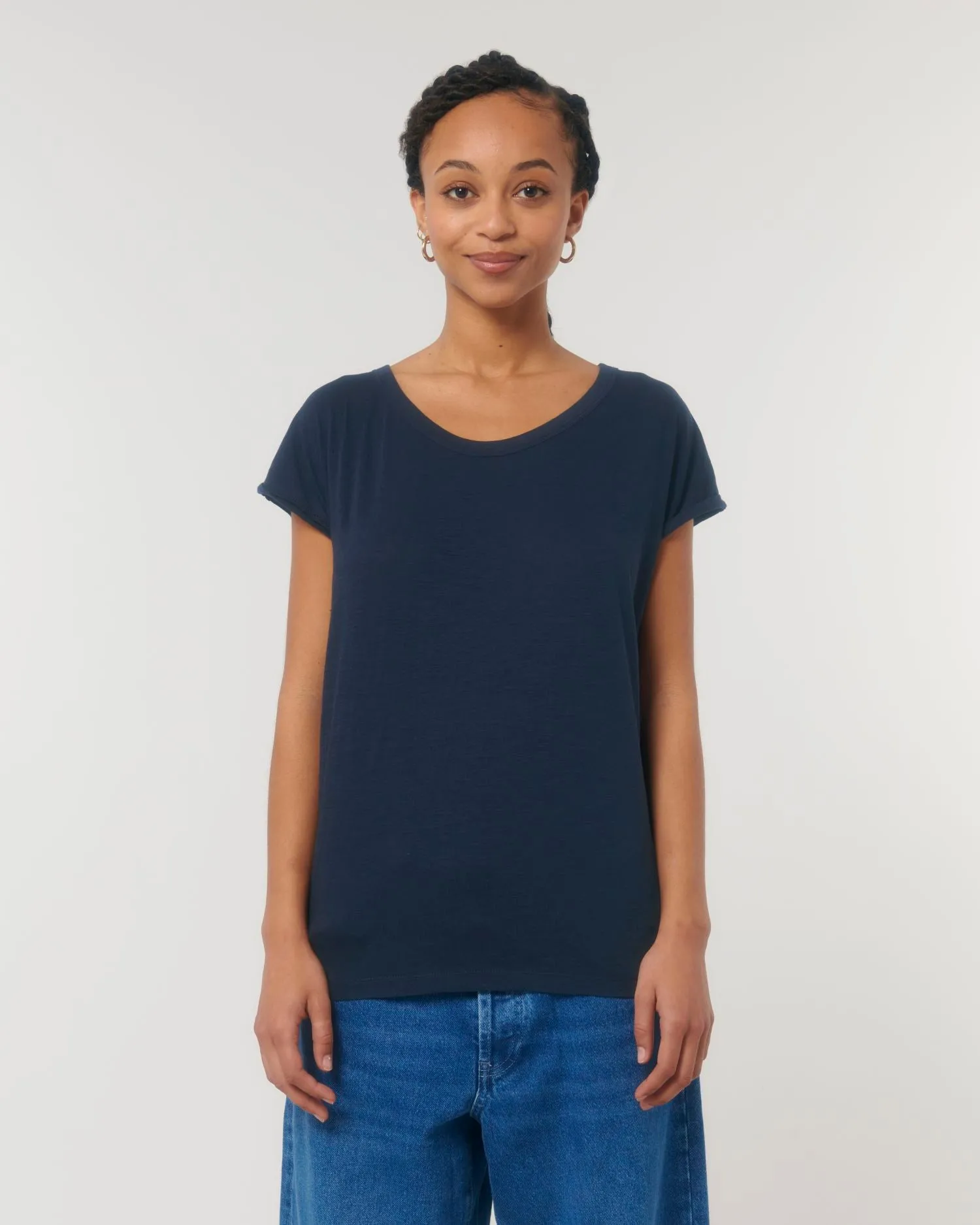 Women's Organic Slub Tee with Rolled Sleeves | Stella Rounder Slub T-shirt STTW112