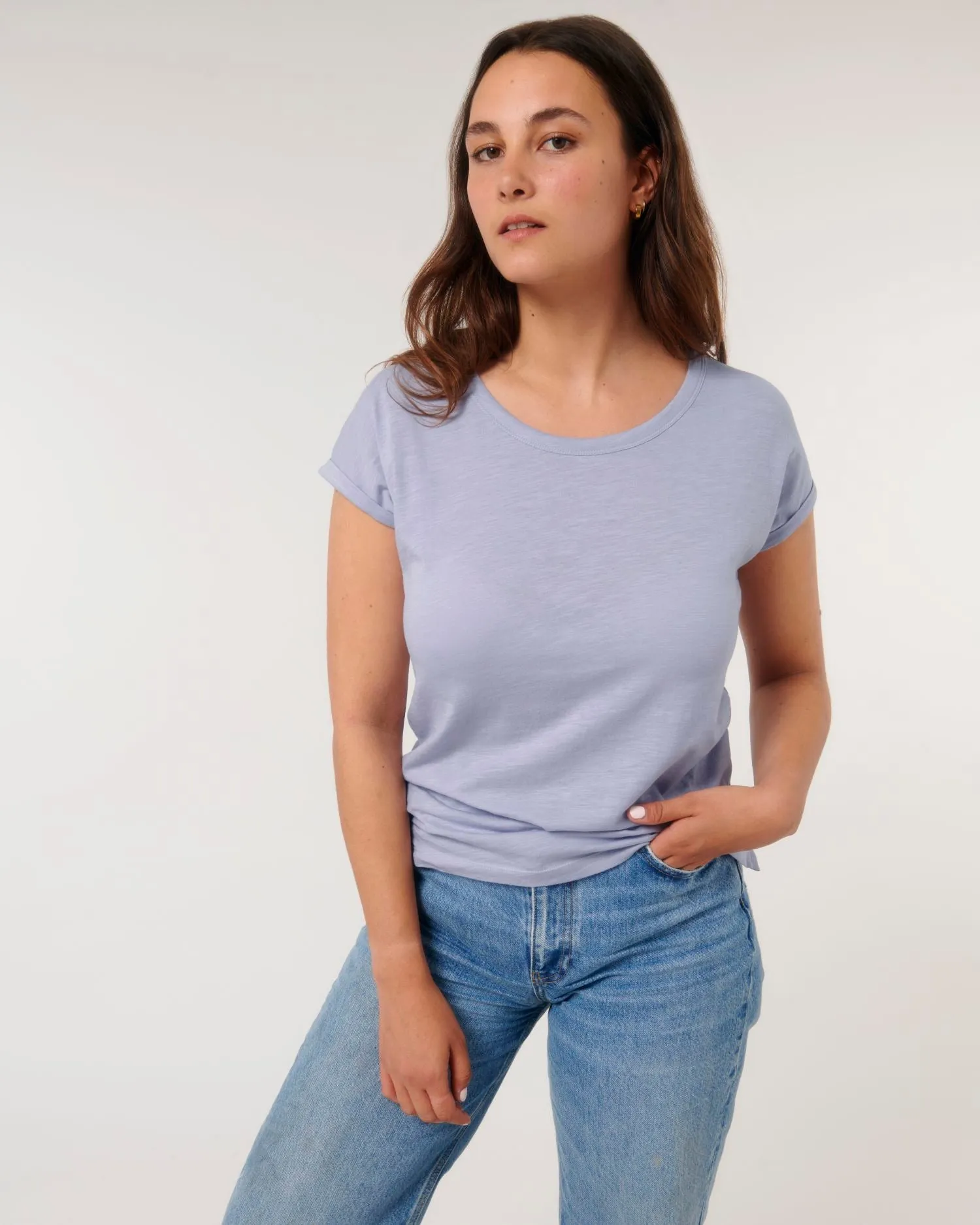 Women's Organic Slub Tee with Rolled Sleeves | Stella Rounder Slub T-shirt STTW112