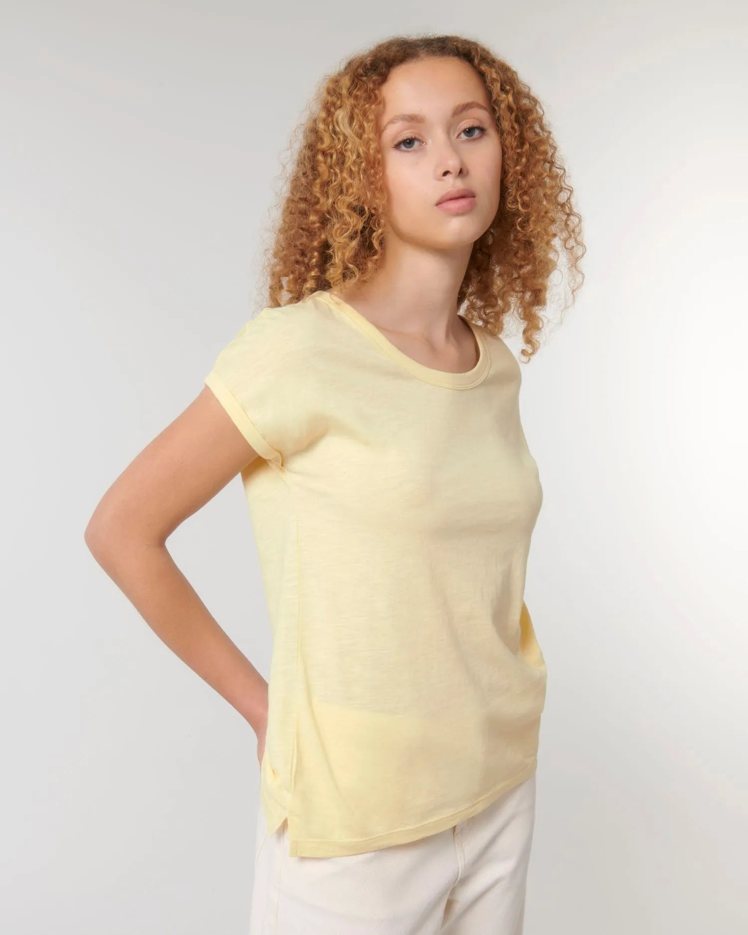 Women's Organic Slub Tee with Rolled Sleeves | Stella Rounder Slub T-shirt STTW112