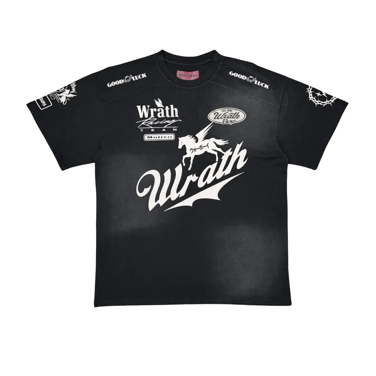 Wrathboy Mens Good Luck Crew Neck T-Shirt WB04-090 DK Grey