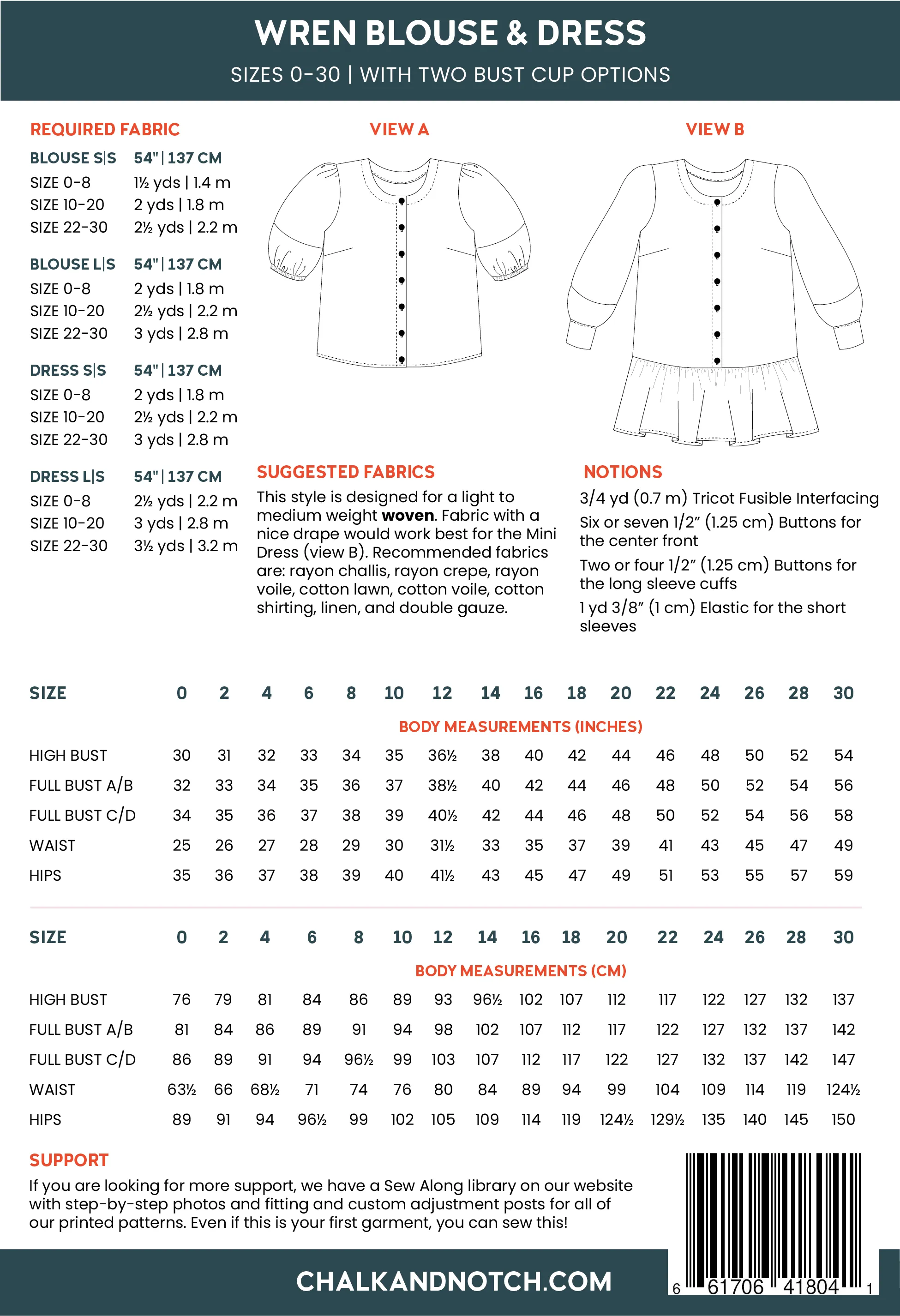 Wren Blouse & Dress | Chalk   Notch Patterns